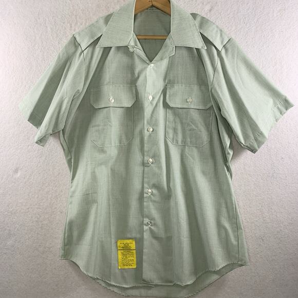 Vintage 70s Mens Military Workwear Button Shirt Sz M/L Sage Green Retro Mod - Picture 1 of 10
